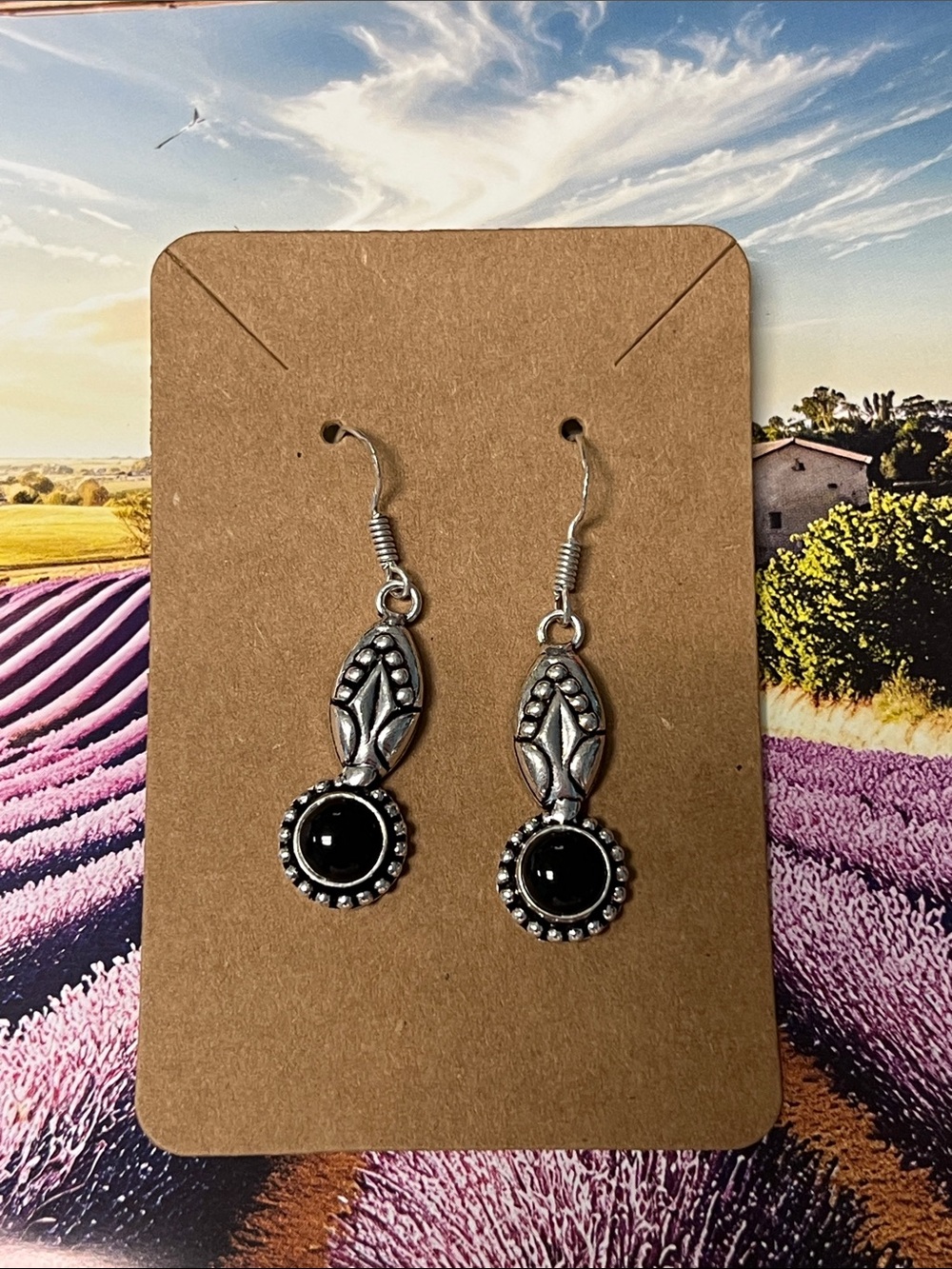 Silver-Tone Black Onyx Dangle Earrings